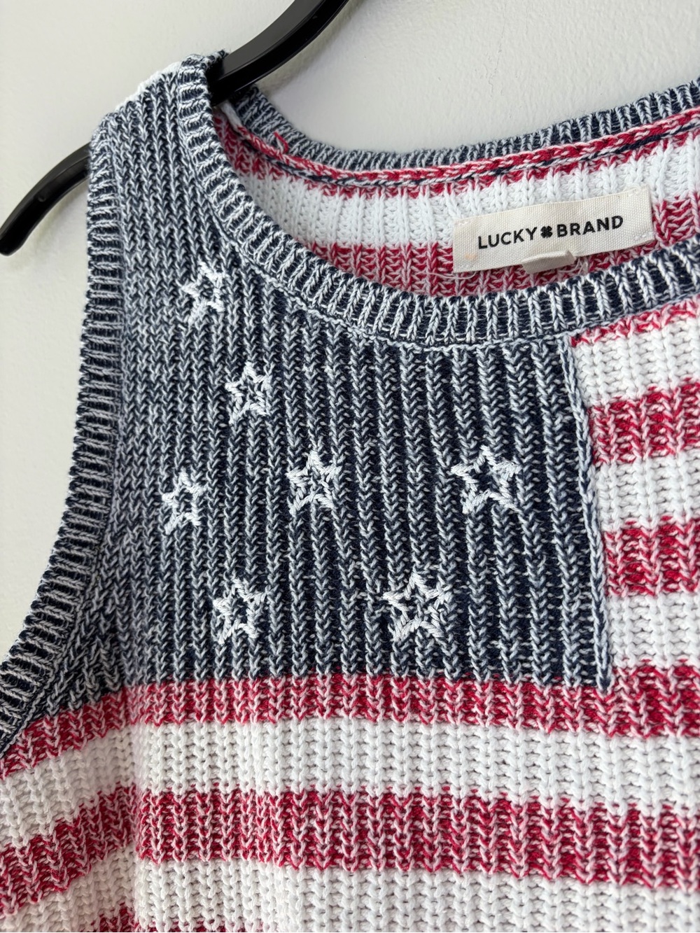 Lucky Brand American Flag Sleeveless Sweater Tank Vest Beach Knit Fisherman - Picture 6 of 8